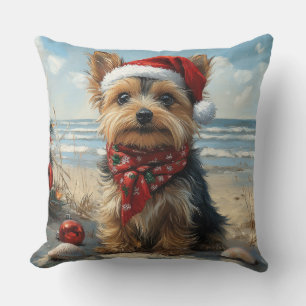 Yorkshire Terrier Hond Kerst Vintage Strand Kussen
