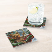 Yorkshire Terrier Hond Kerstfeest Glazen Onderzetter (Schuin)