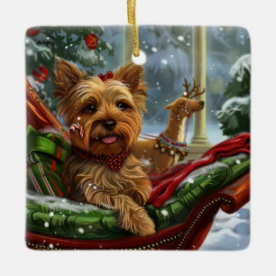 Yorkshire Terrier Hond Kerstfeest Keramisch Ornament