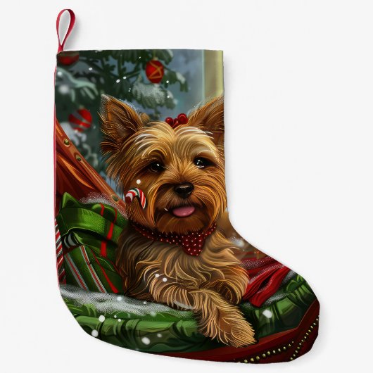 Yorkshire Terrier Hond Kerstfeest Kleine Kerstsok (Voorkant)