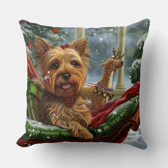 Yorkshire Terrier Hond Kerstfeest Kussen (Voorkant)