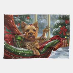 Yorkshire Terrier Hond Kerstfeest Theedoek