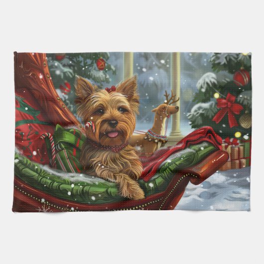 Yorkshire Terrier Hond Kerstfeest Theedoek (Horizontaal)