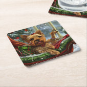 Yorkshire Terrier Hond Kerstfeest Vierkante Kartonnen Onderzetter (Schuin)