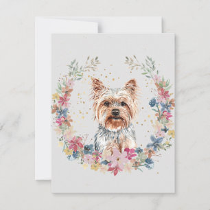 Yorkshire Terrier Hond Lente Bloemen Monogram Notitiekaartje