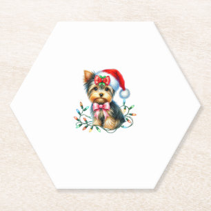 Yorkshire Terrier Hond met Coquette Bow Kerstmis Kartonnen Onderzetters