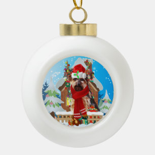 Yorkshire Terrier hond met kerstcadeaus Keramische Bal Ornament