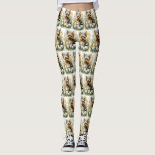 Yorkshire Terrier-hond met Pasen-eieren Vakantie Leggings