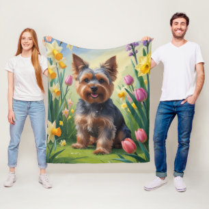 Yorkshire Terrier Hond Spring Bloemen Schilderen Fleece Deken