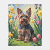 Yorkshire Terrier Hond Spring Bloemen Schilderen Fleece Deken (Voorkant)