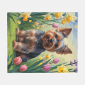 Yorkshire Terrier Hond Spring Bloemen Schilderen Fleece Deken (Voorkant (Horizontaal))