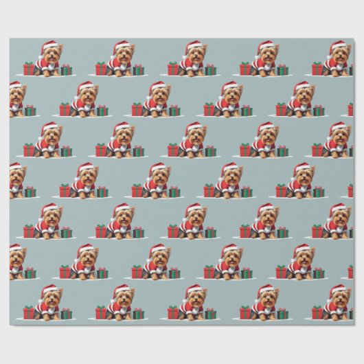 Yorkshire Terriër hond verkleed als kerstman Cadeaupapier (Vlak)