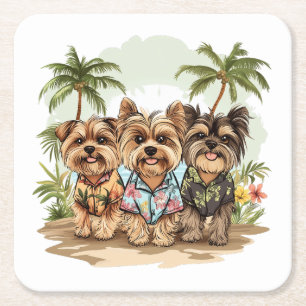 Yorkshire Terrier Honden Hawaïaanse Shirts Vierkante Kartonnen Onderzetter