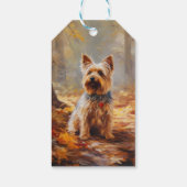 Yorkshire Terrier in de herfst laat Herfst inspire Cadeaulabel (Achterkant)