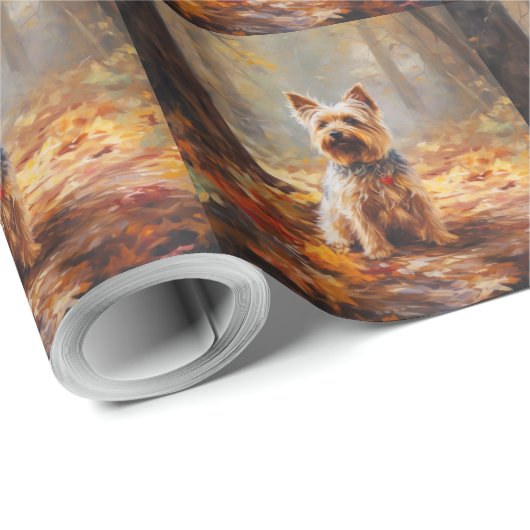Yorkshire Terrier in de herfst laat Herfst inspire Cadeaupapier (Rol Hoek)