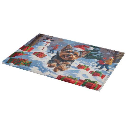 Yorkshire Terriër in de sneeuw met kerst Pet Snijplank (Hoek)