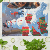 Yorkshire Terriër in de sneeuw met kerst Pet Theedoek (Gevouwen)