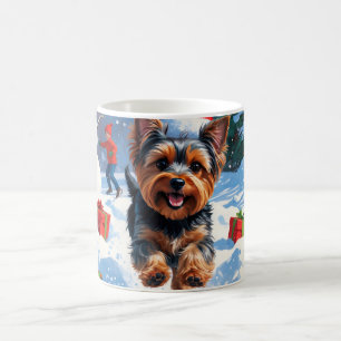 Yorkshire Terrier in de sneeuw met kerstmuts Koffiemok