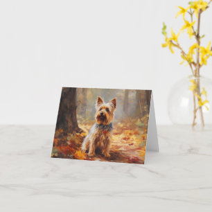 Yorkshire Terrier in herfstbladeren val inspireert Kaart