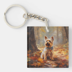 Yorkshire Terrier in herfstbladeren val inspireert Sleutelhanger