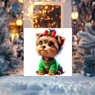 Yorkshire Terrier in Kersttrui Feestdagenkaart