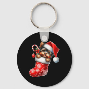 Yorkshire Terrier in Sock-kerstkerstkerstkerstkers Sleutelhanger