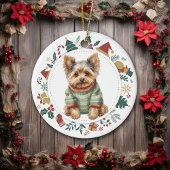 Yorkshire Terrier in Winter Sweater Kerstmis Keramisch Ornament
