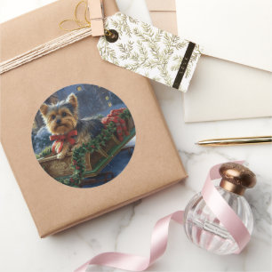 Yorkshire Terrier Kerst Feestelijke Periode Ronde Sticker