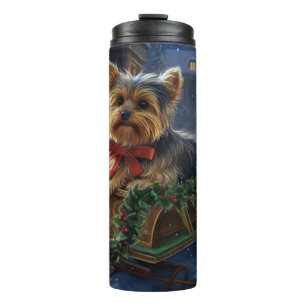 Yorkshire Terrier Kerst Feestelijke Periode Thermosbeker