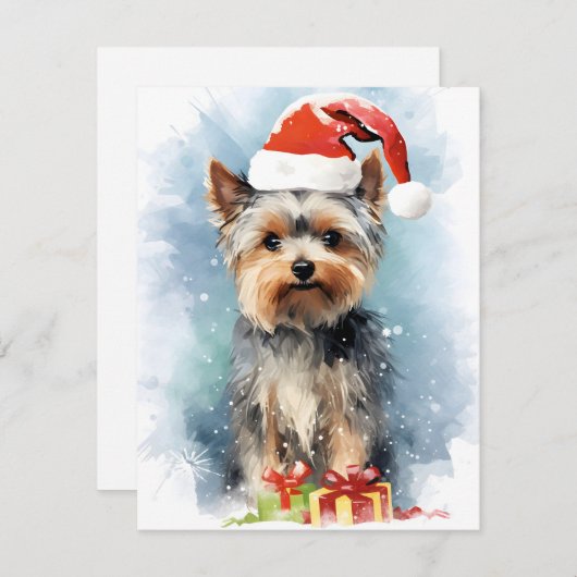 Yorkshire Terrier Kerstborstel schilderen kunstwer Feestdagenkaart (Voorkant / Achterkant)