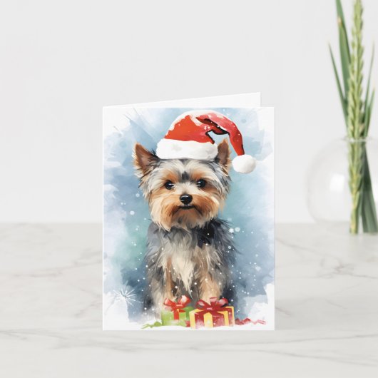 Yorkshire Terrier Kerstborstel schilderen kunstwer Kaart (Voorkant)