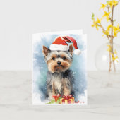 Yorkshire Terrier Kerstborstel schilderen kunstwer Kaart (Gele Bloem)