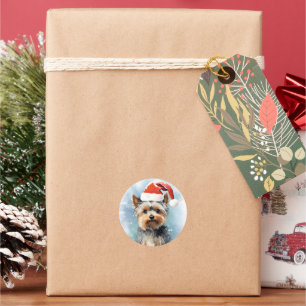 Yorkshire Terrier Kerstborstel schilderen kunstwer Ronde Sticker
