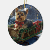 Yorkshire Terrier Kerstfeest Seizoen Keramisch Ornament (Links)