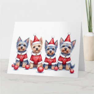 Yorkshire Terrier Kerstjurk Kerstman Hoed Kaart
