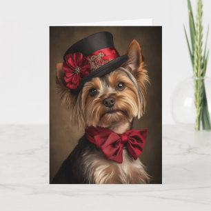 Yorkshire Terrier Kerstkaart Elegante Victoriaanse Feestdagen Kaart