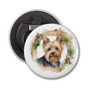 Yorkshire Terrier Kerstkrans feestelijke pup Button Flesopener
