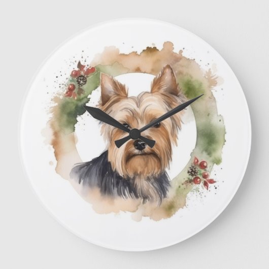 Yorkshire Terrier Kerstkrans Feestelijke Pup Grote Klok (Voorkant)