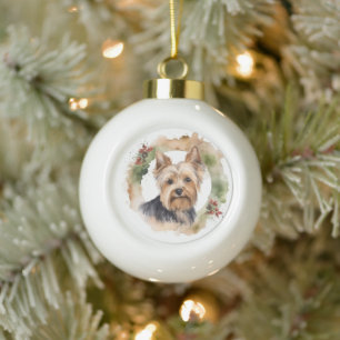Yorkshire Terrier Kerstkrans feestelijke pup Keramische Bal Ornament