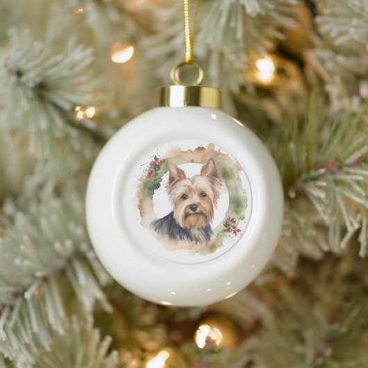 Yorkshire Terrier Kerstkrans feestelijke pup Keramische Bal Ornament (Boom)