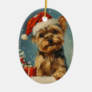Yorkshire Terrier Kerstmis Keramisch Ornament