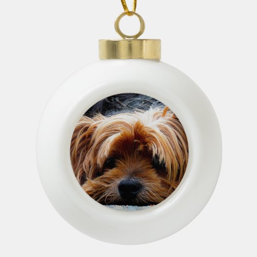 Yorkshire Terrier Kerstmis Keramische Bal Ornament (Voorkant)