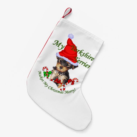 Yorkshire Terrier Kerstmis Kleine Kerstsok (Voorkant (Hangend))