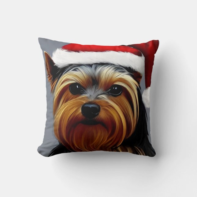 Yorkshire Terrier Kerstmis Kussen (Voorkant)