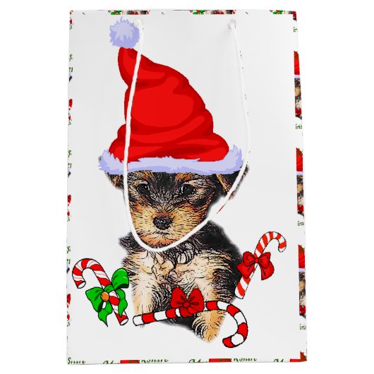 Yorkshire Terrier Kerstmis Medium Cadeauzakje (Voorkant)