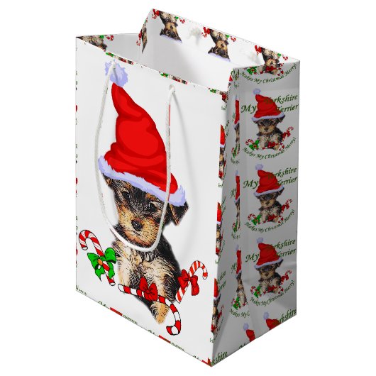 Yorkshire Terrier Kerstmis Medium Cadeauzakje (Voorkant Gekanteld)