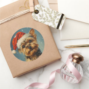 Yorkshire Terrier Kerstmis Ronde Sticker