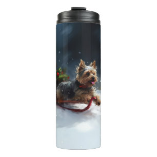 Yorkshire Terrier Kerstmis sneeuw winter Thermosbeker
