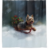Yorkshire Terrier Kerstsneeuw winter Douchegordijn (Voorkant)