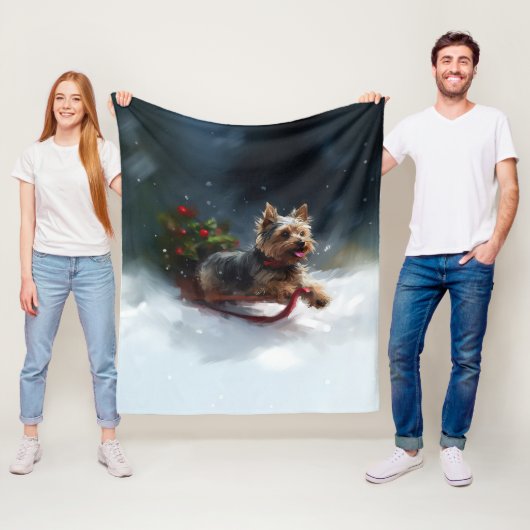 Yorkshire Terrier Kerstsneeuw winter Fleece Deken (In situ)